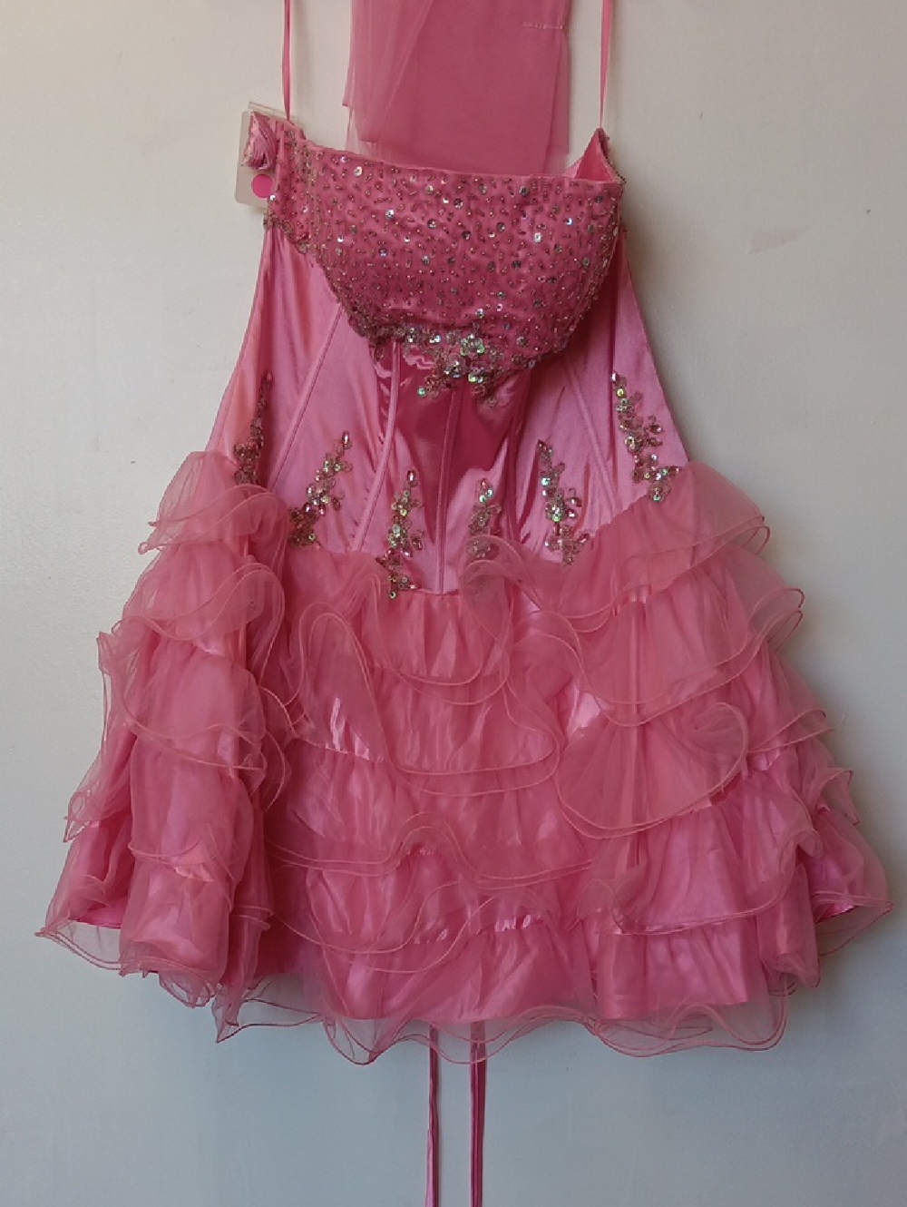 Pink Sequin Ruffled Mini Dress with Embellished Bodice